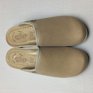 Fly Flot Clog Mule Beige Mesh Leather Anatomic Anti Shock